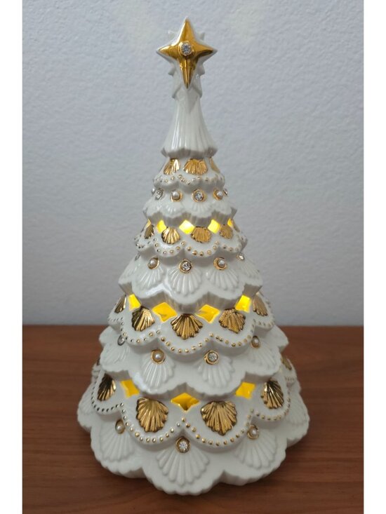 Lenox Other - Lenox FLORENTINE & PEARL Lit Porcelain Christmas Tree 24k Gold Accents Box & COA